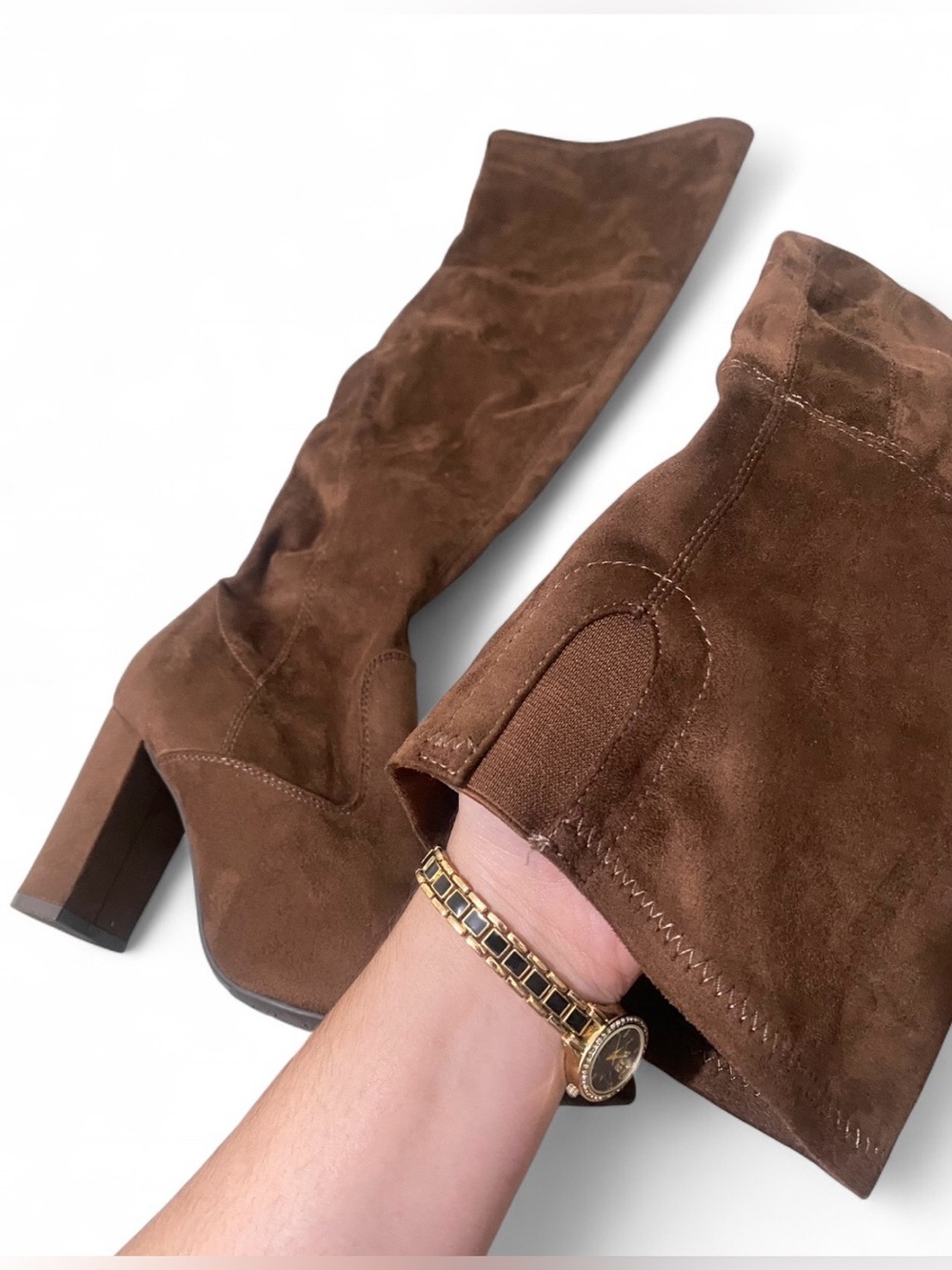 Marc Fisher dark brown suede boots with pointed toe and block heel - Picture 5 of 6